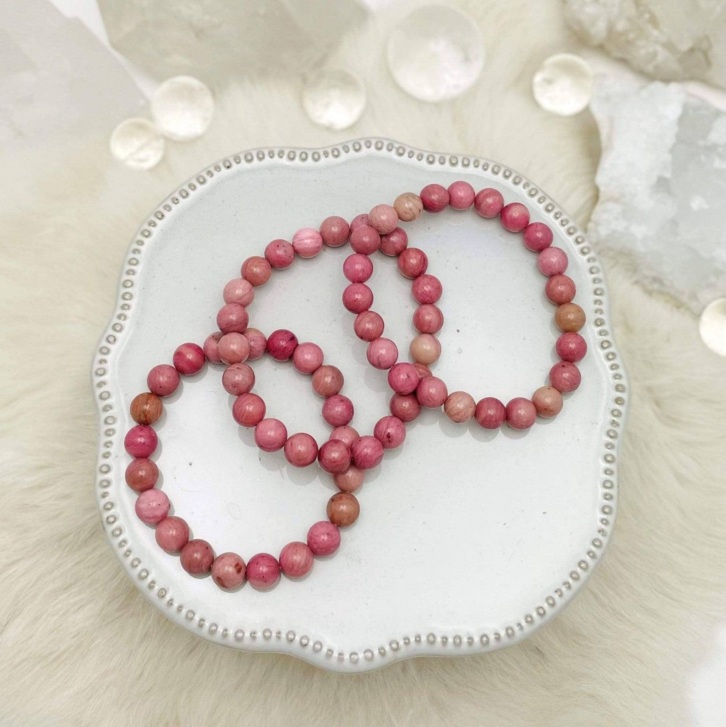 Rhodonite Round Bead Bracelets