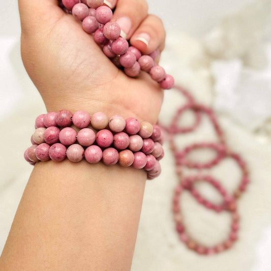 Rhodonite Round Bead Bracelets