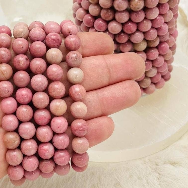 Rhodonite Round Bead Bracelets  - (1BROWNSHELF-89)